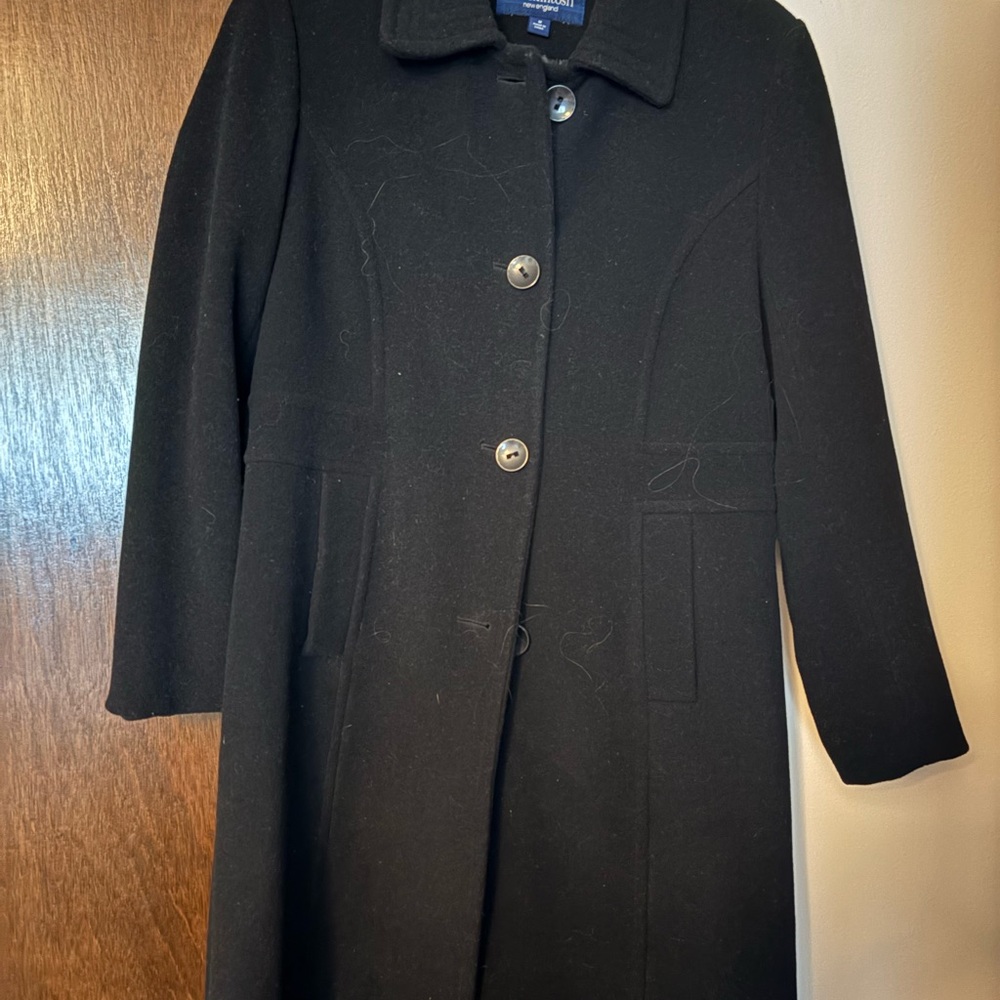 Classic Black Pea Coat with Notched Collar